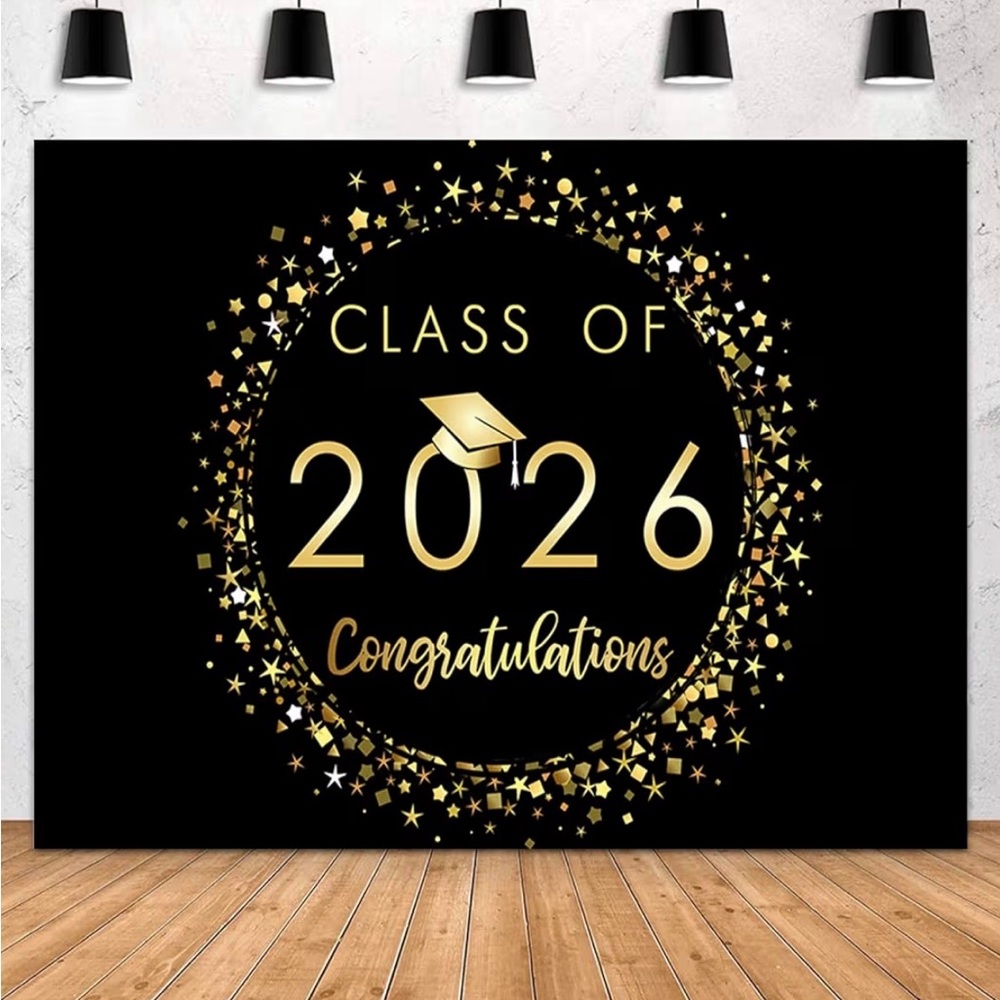 Class of 2026 Congratulations Backdrop - Gold on Black